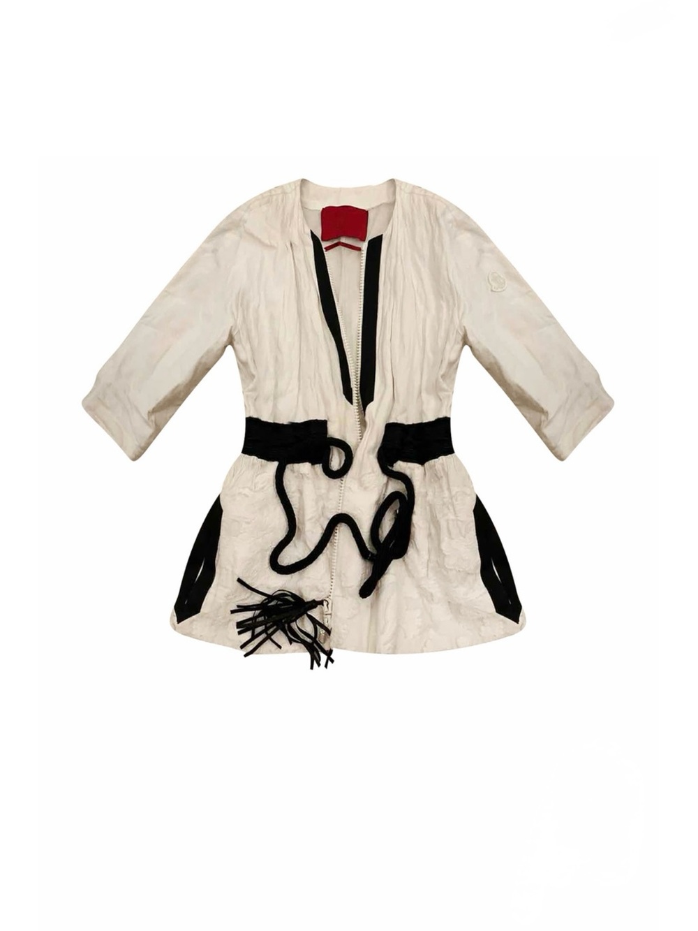 Moncler White Jacket with Black Trim and Waist Tie